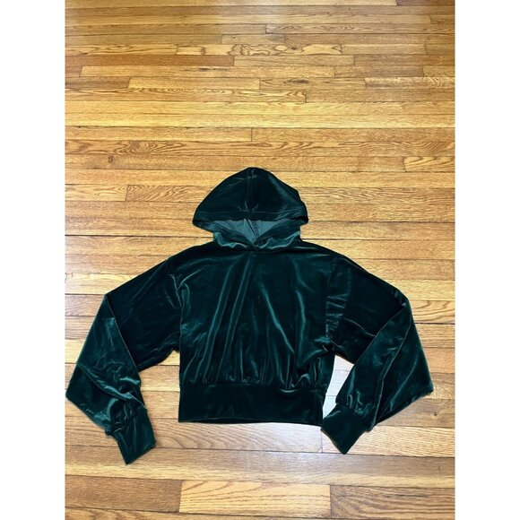 Express Women's Velour Hoodie Cropped Sweatshirt Emerald Green Size XS - Picture 1 of 4